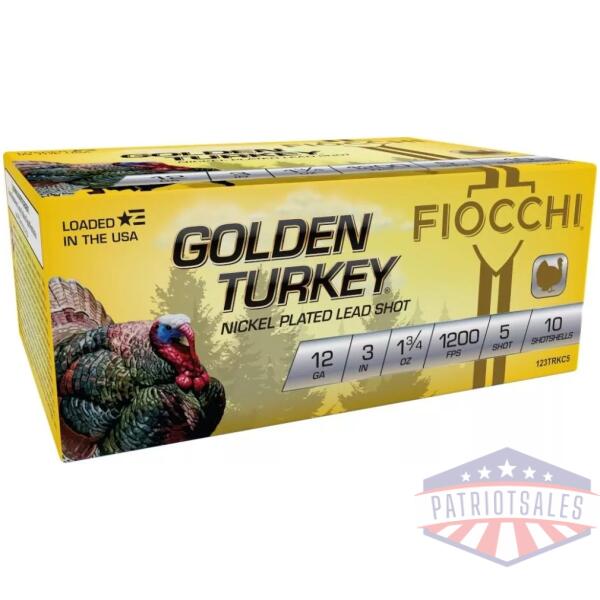 Fiocchi Golden Turkey Nickel Plated Shotshells 12ga 3" 1-3/4oz 1200 fps #5 10/ct