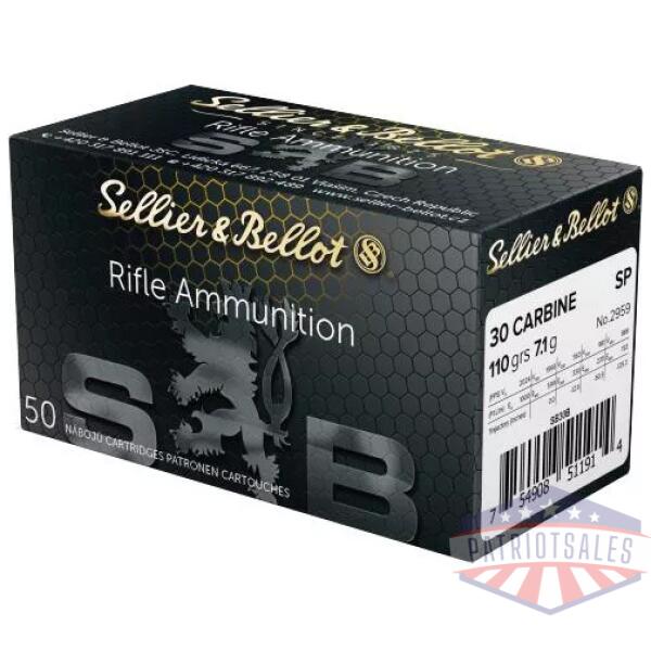 Sellier & Bellot Rifle Ammunition .30 Carbine 110 gr FMJ 1990 fps - 50/box