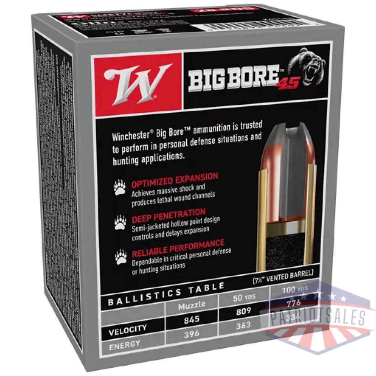Ax45cbb_back. Webp - winchester big bore 45 lc - 250gr jhp 20rd 10bx/cs - ax45cbb back