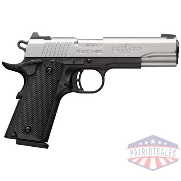 BROWNING 1911-380 STAINLESS - 380ACP 4.25"FS 8RD BLK/SS