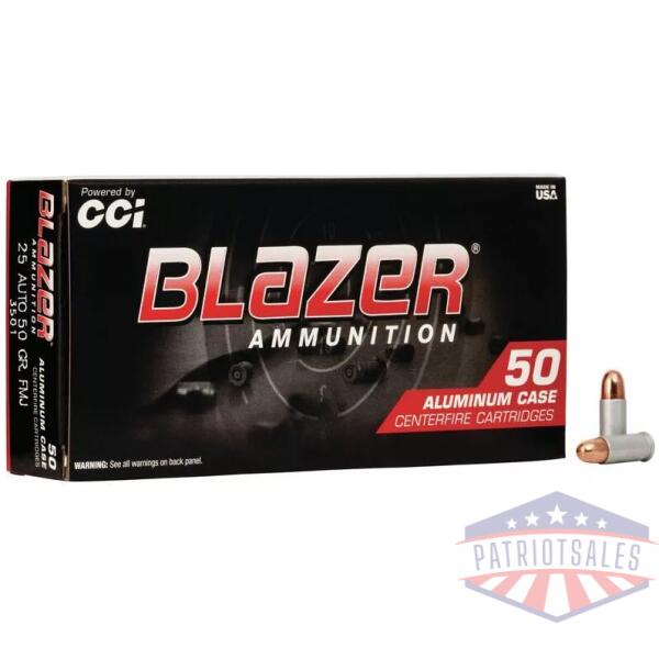 CCI Blazer Aluminum Handgun Ammunition .25 ACP 50 gr FMJ 755 fps 50/box