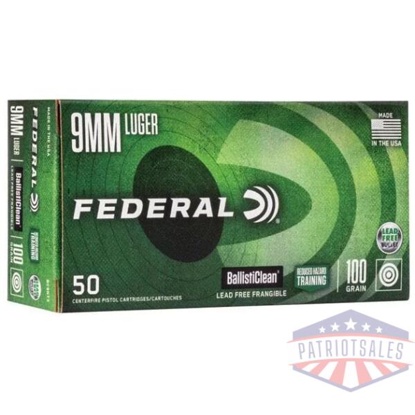 Federal BallistiClean Handgun Ammunition 9mm Luger 100gr IRT 1240 fps 50/ct