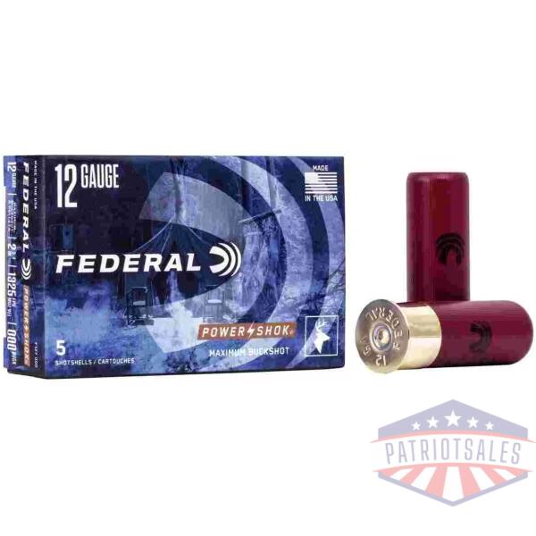 Federal Power-Shok Buckshot Shotshells 12 ga 2-3/4" 8 plts #000 1325 fps 5/ct