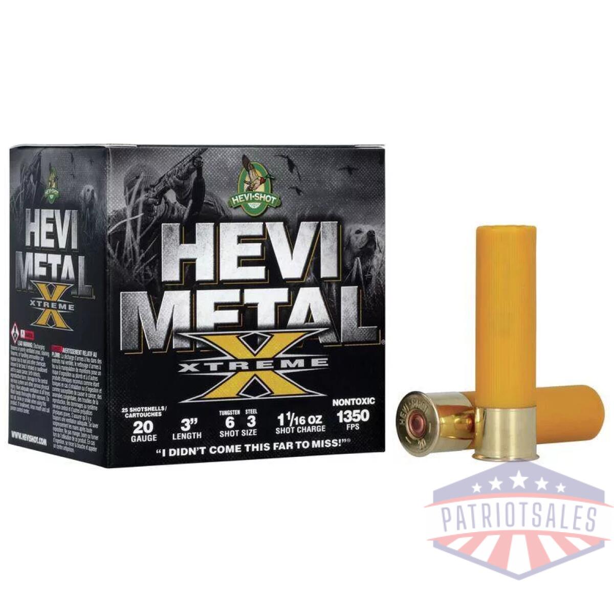 Hevi-shot hevi-metal xtreme shotshell 20ga 3" 1-1/16oz 1350 fps #3 steel & #6 tungsten 25/ct - image 1