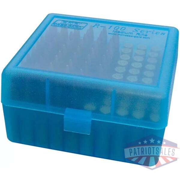 MTM Flip Top Ammo Box for .223/.204 Ruger/6x47 100 Rounds Clear Blue