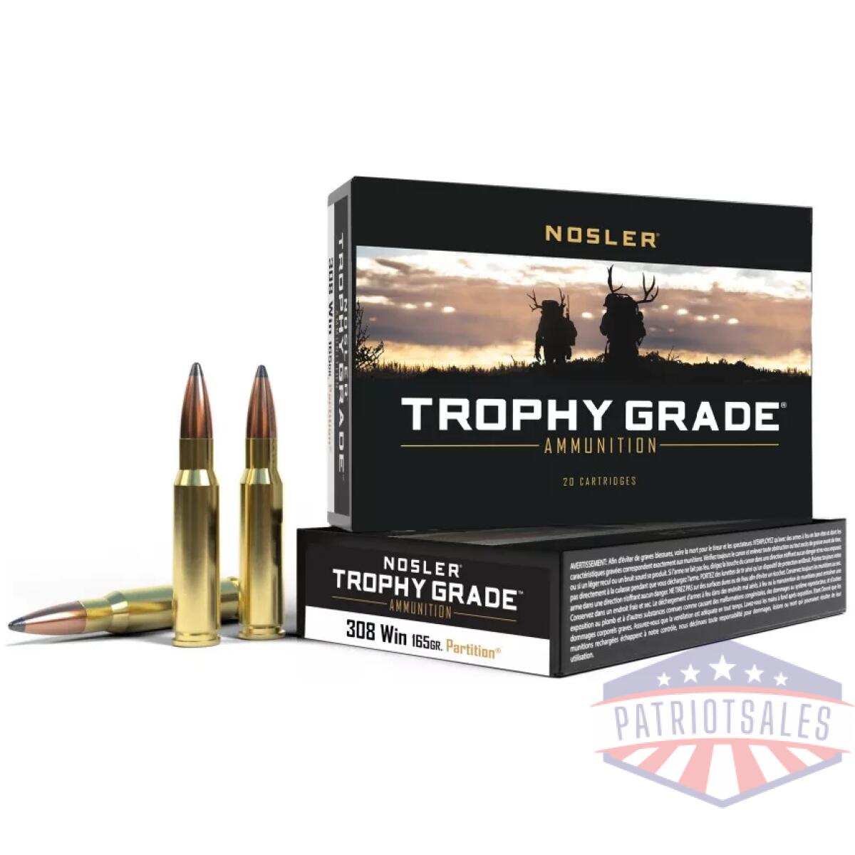 Nosler trophy grade rifle ammunition. 308 win 165 gr pt 2800 fps - 20/ct - image 1