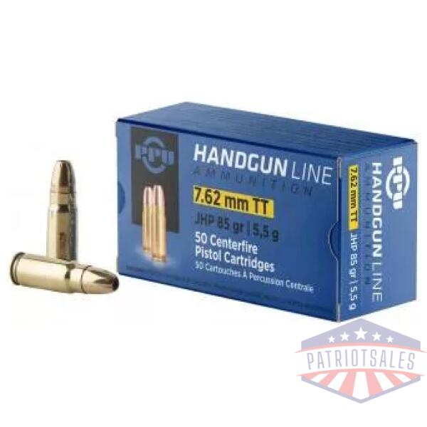 PPU Handgun Ammunition 7.62mm Tokarev 85 gr JHP 1675 fps 50/ct