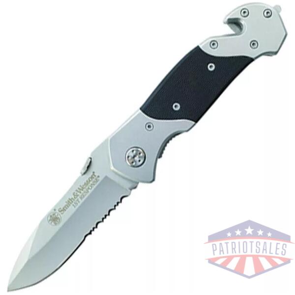 Smith & Wesson First Responder Folding Knife 3-3/10" Serrated Drop Point Blade Black Silver