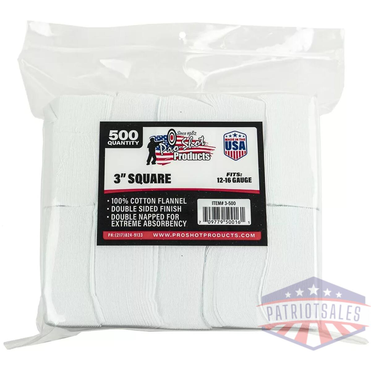 Pro-shot 3" square 100% cotton patches 500/ct - image 1