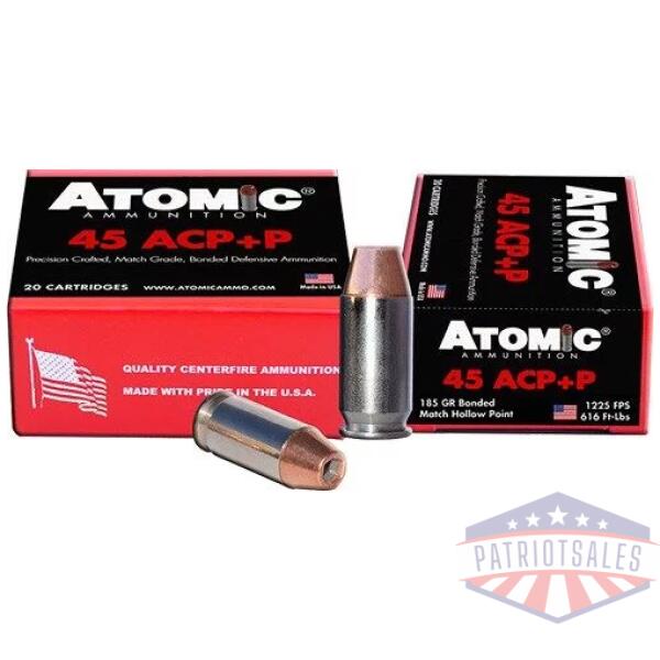 ATOMIC 45 ACP +P 185GR BONDED - JHP 20RD 10BX/CS