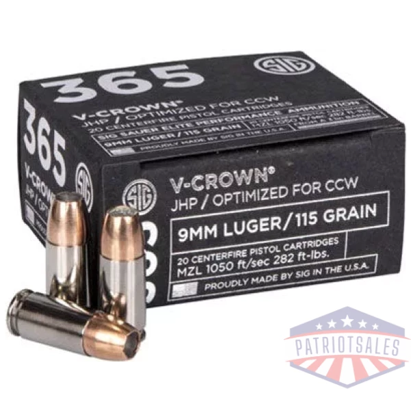 SIG 365 9MM LUGER 115GR - ELITE V-CROWN JHP 20RD 10BX/CS