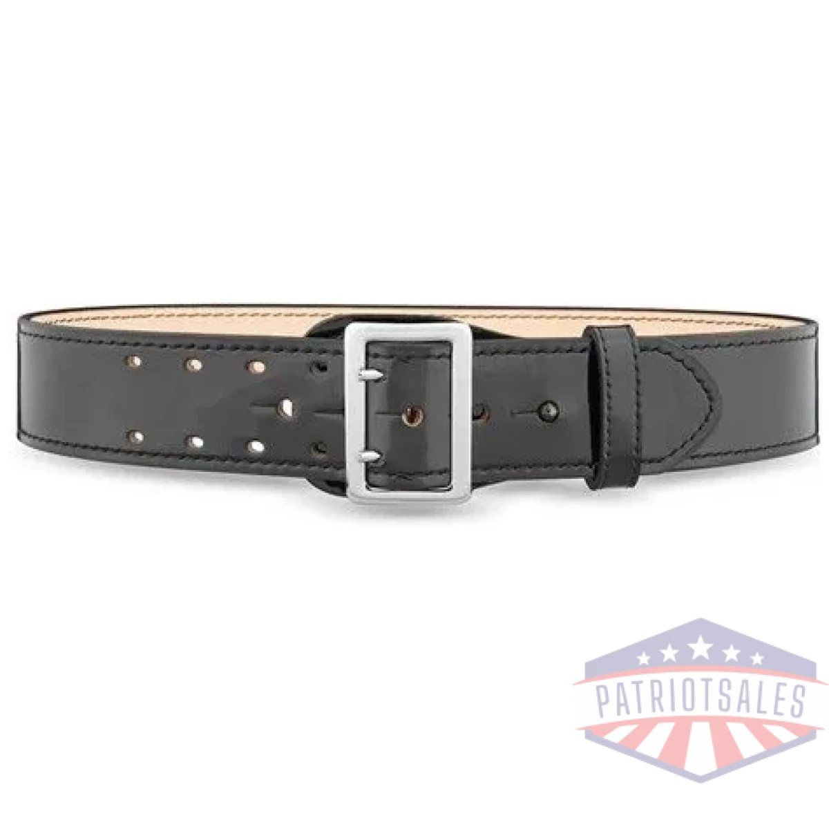 2-1/4"" high-gloss leather sam browne 2-row stitch duty belt with nickel buckle - image 1