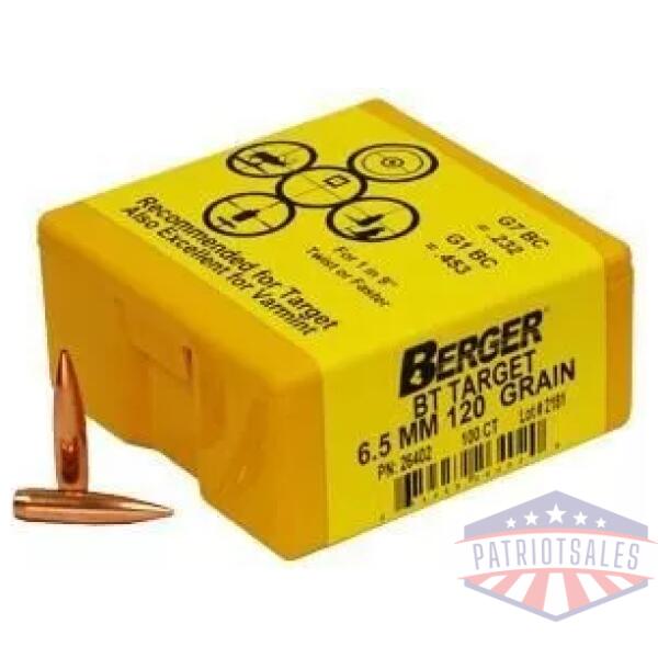 Berger Match Grade Target Bullets 6.5mm .264" 120 gr BT TARGET 100/box