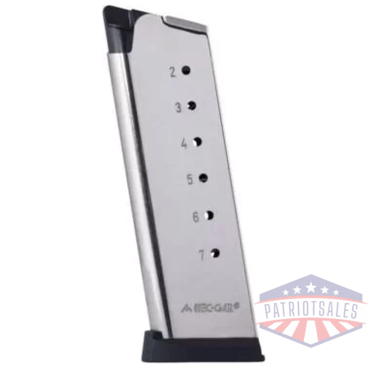 Mec-gar 1911 officer handgun magazine with removable buttplate & follower. 45 acp ht nickel 7 rds high cap - image 1