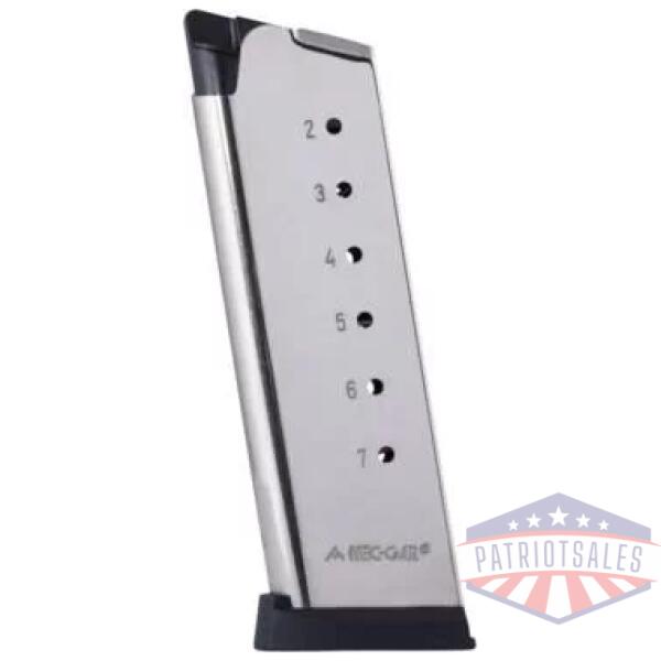 Mec-Gar 1911 Officer Handgun Magazine with Removable Buttplate & Follower .45 ACP HT Nickel 7 rds High Cap