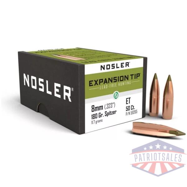 Nosler E-Tip Lead-Free Hunting Bullets 8mm .323" 180 gr SPTZ E-TIP 50/ct
