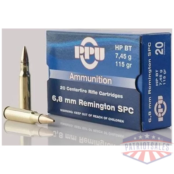 PPU Standard Rifle Ammunition 6.8mm SPC 115 gr HPBT 2624 fps 20/ct