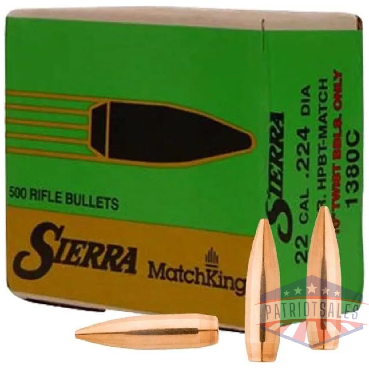 Sierra matchking rifle bullets (500/ct). 22 cal. 224 69 gr hpbt match - image 1