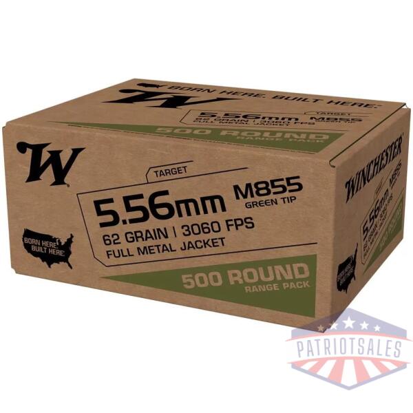 Winchester USA Lake City M855 Green Tip Rifle Ammunition 5.56mm 62 gr. FMJ 3060 fps 500/ct
