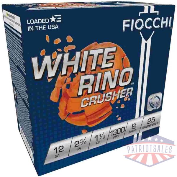 Fiocchi White Rino Crusher Shotshells 12 ga  2-3/4" 1-1/8oz 1300 fps #8 25/ct