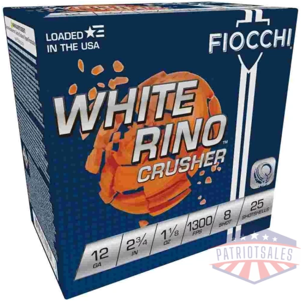 Fiocchi White Rino Crusher Shotshells 12 ga  2-3/4" 1-1/8oz 1300 fps #8 25/ct