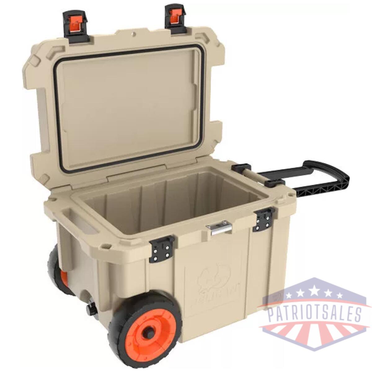 45qw2tan_open - pelican coolers im 45 quart - elite tan w/ wheels - 45qw2tan open