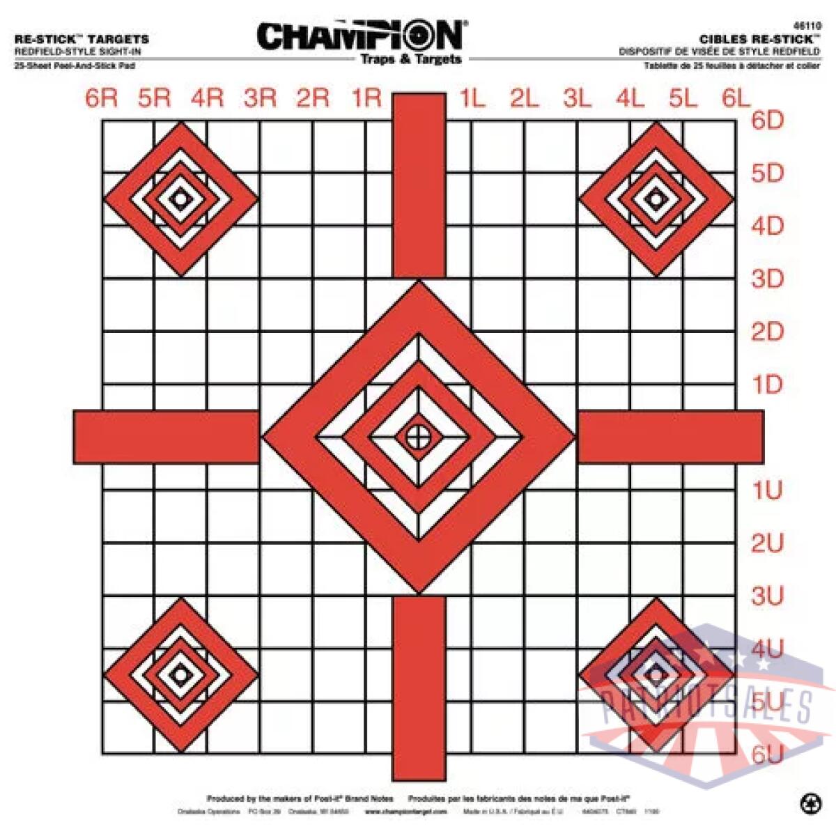 46110c - champion re-stick redfield - sight in self-adhesive 25-pack - 46110c