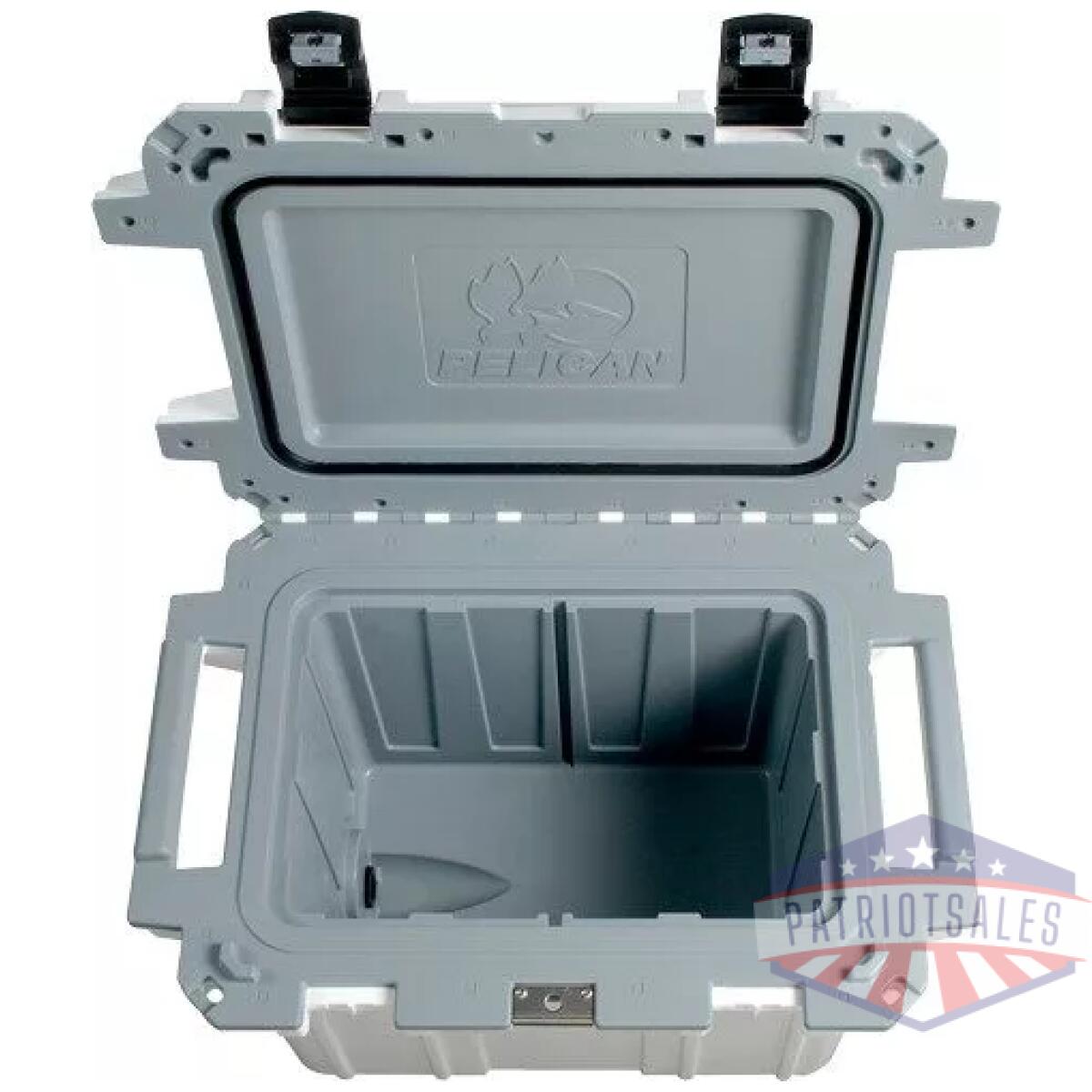 50qt1whtgry_open - pelican coolers im 50 quart - elite white/gray - 50qt1whtgry open