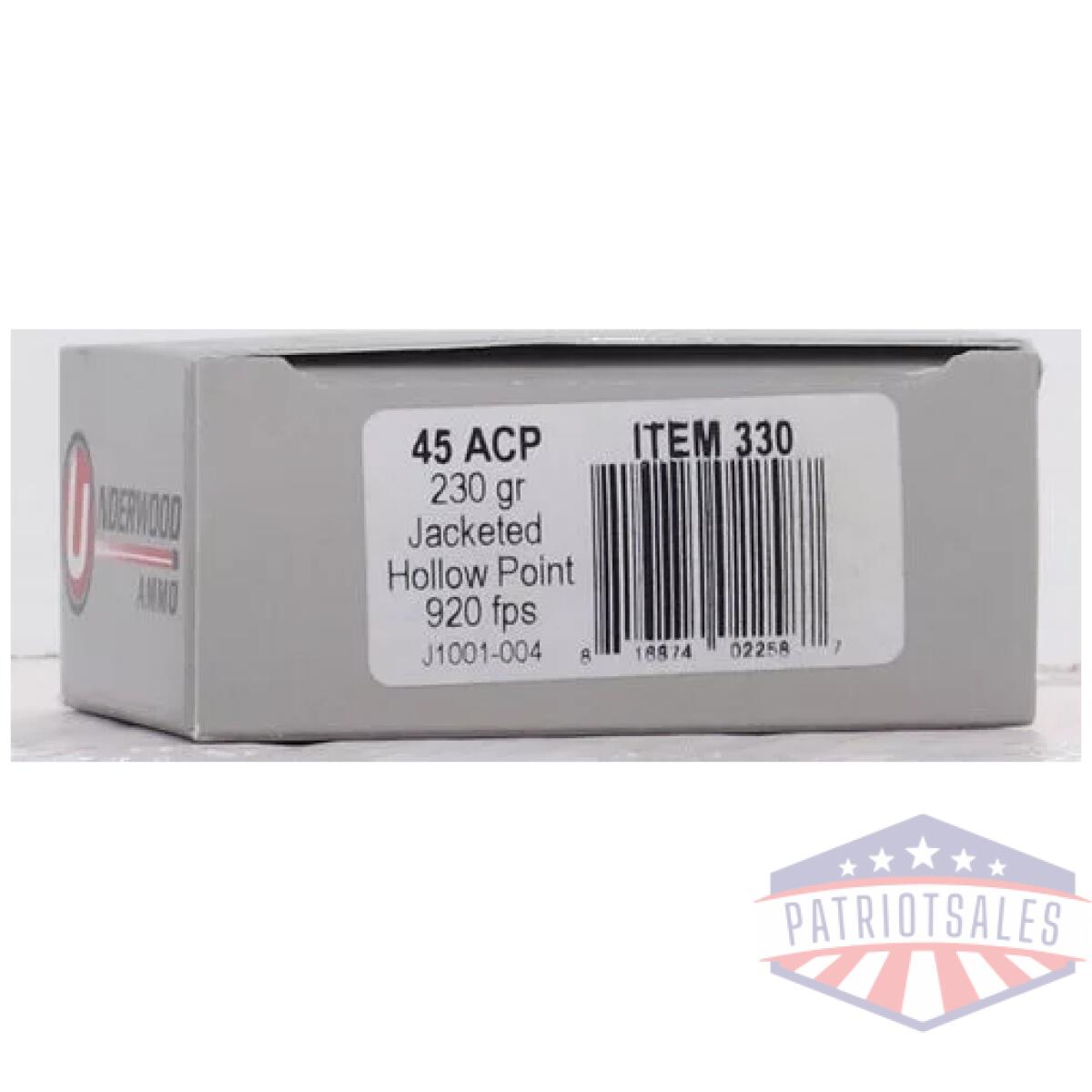 A330_label_1 - underwood 45 acp 230gr jhp - 20rd 10bx/cs - a330 label 1
