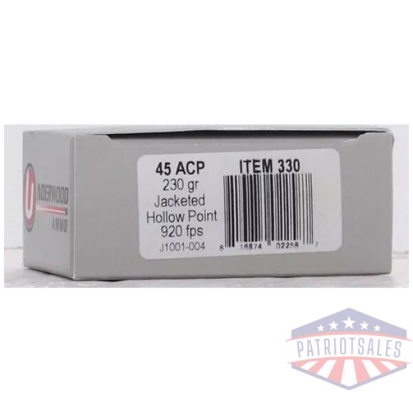 UNDERWOOD 45 ACP 230GR JHP - 20RD 10BX/CS
