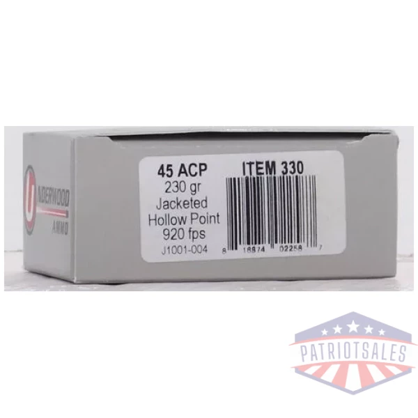 UNDERWOOD 45 ACP 230GR JHP - 20RD 10BX/CS