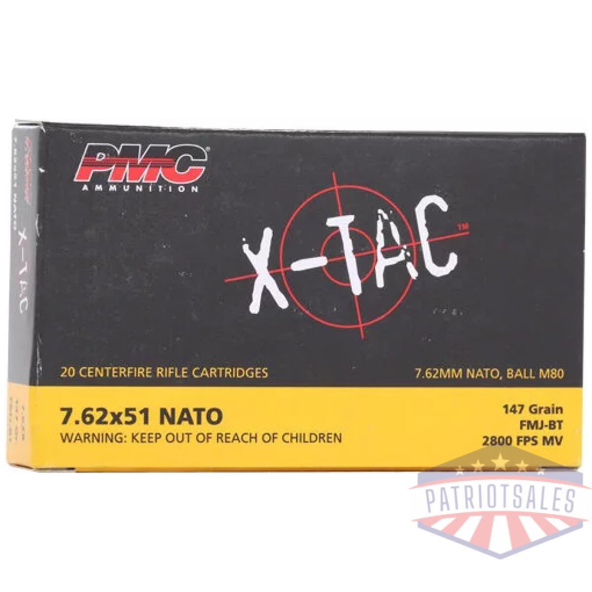 A762x - pmc 7. 62x51 (7. 62 nato) 147gr - fmj-bt 20rd 25bx/cs - a762x
