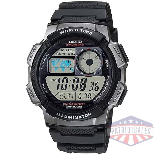 Classic World Time Digital Watch w/ 100 Meter Water-Resistance