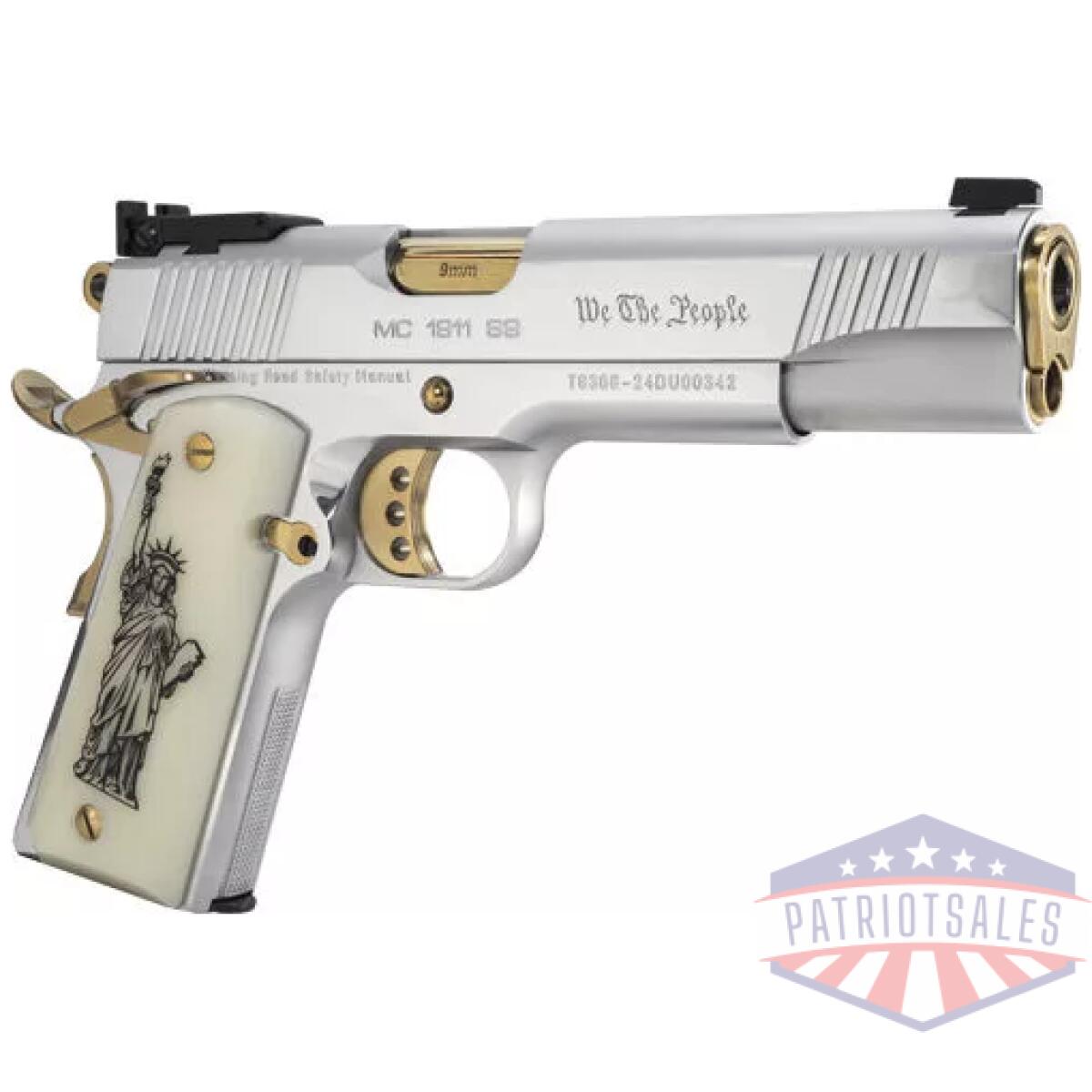 G391061_front-right-angle - girsan mc1911s we the people - 9mm govt 5" chrome/gold 9rd - g391061 front right angle