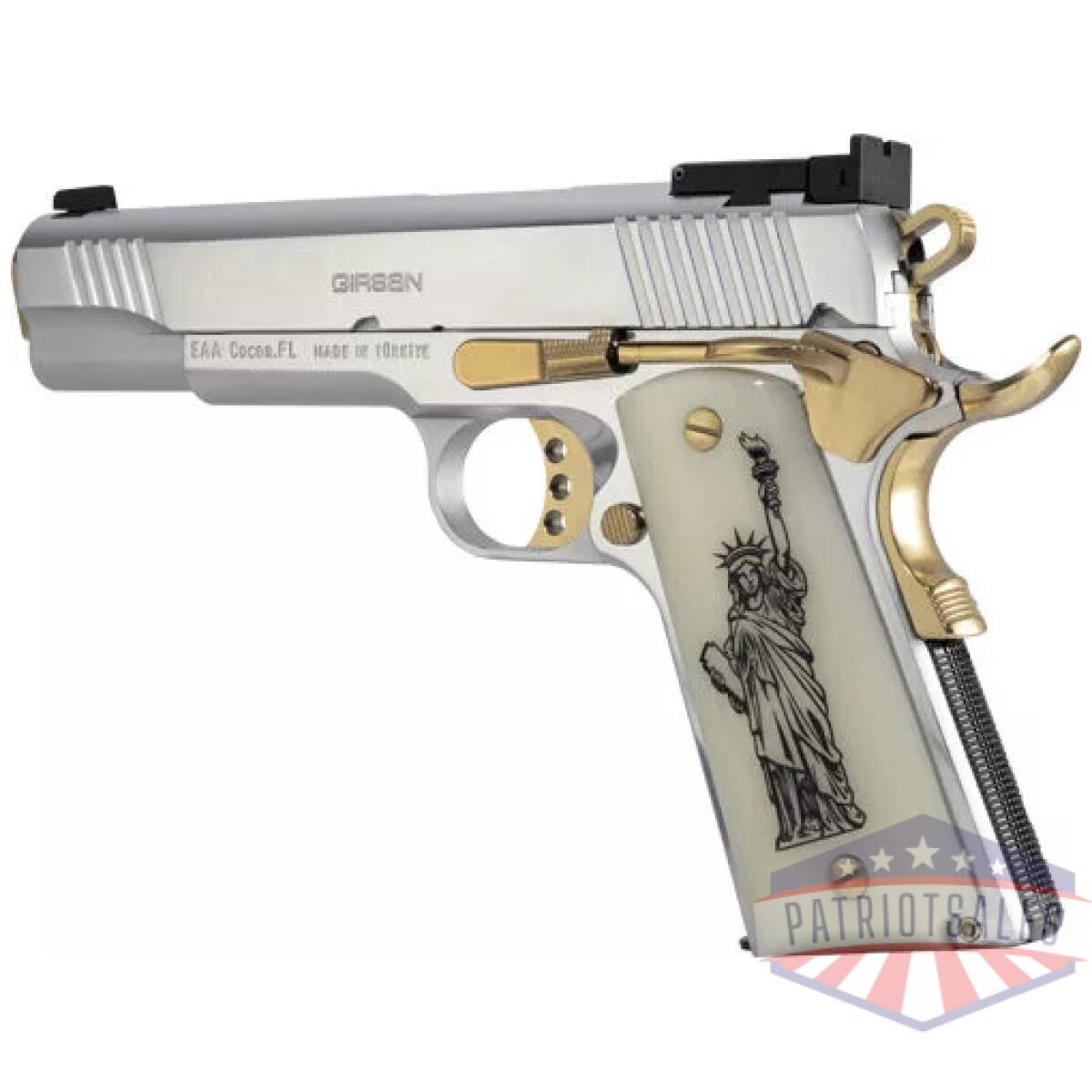 G391061_rear-left-angle - girsan mc1911s we the people - 9mm govt 5" chrome/gold 9rd - g391061 rear left angle
