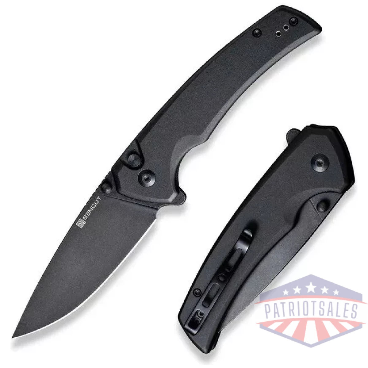 Sn-s21022b-1 - serene flipper/thumb stud folding knife 3. 48"" black d2 drop point plain edge blade, black aluminum handle - sn s21022b 1