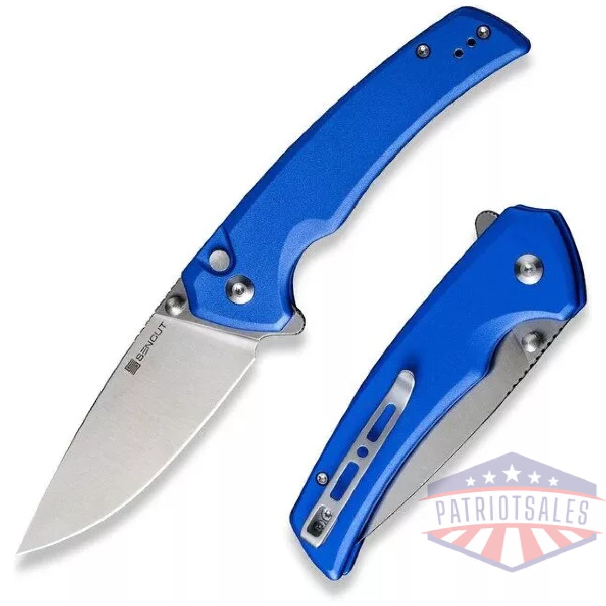 Sn-s21022b-4 - serene flipper/thumb stud folding knife 3. 48"" satin d2 drop point plain edge blade, bright blue aluminum handle - sn s21022b 4