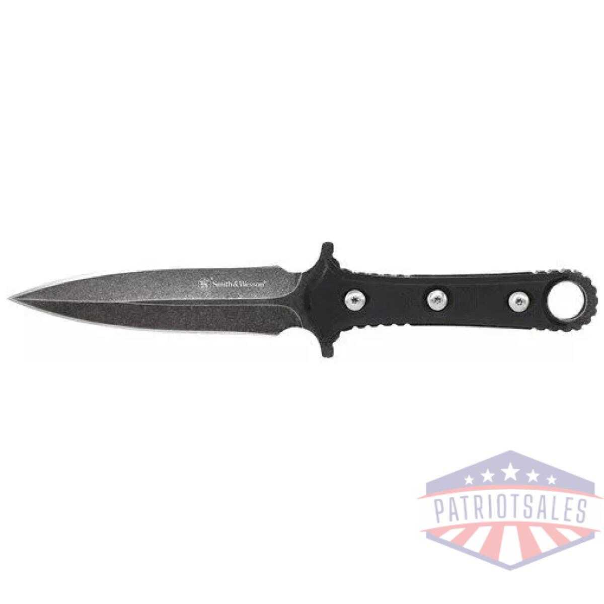 Swf606 - fixed blade, stone washed 8cr13mov spear point blade, black g10 handle, leather sheath. No ship ca, ny, ma. - swf606