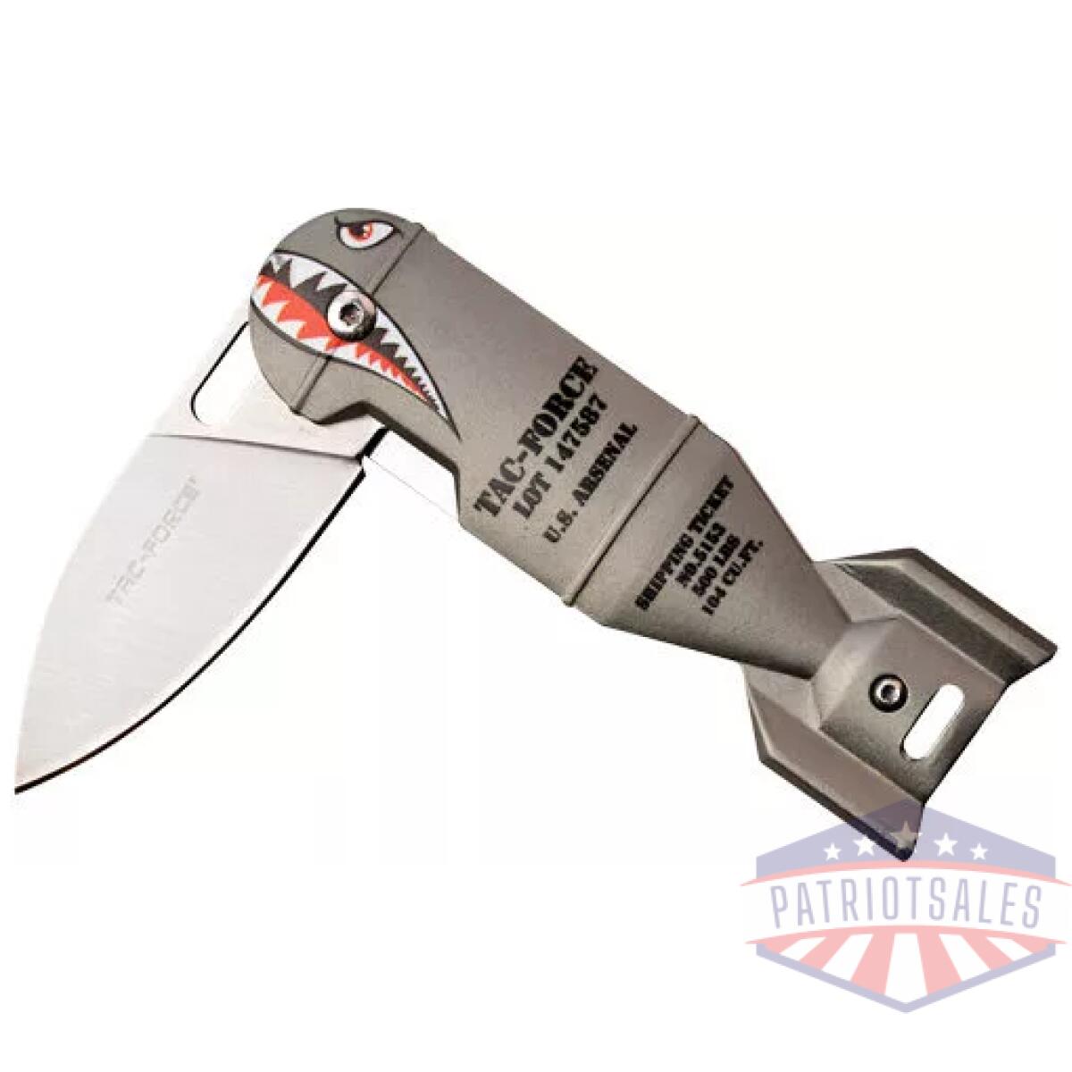 Tf1039gy_halfopen_1. Webp - mc tac-force 2. 25" drop point - folder grey shark bomb/ss - tf1039gy halfopen 1
