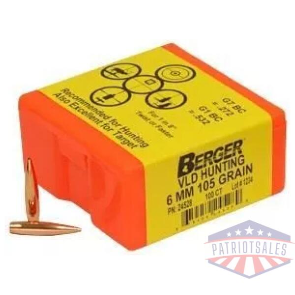 Berger Match Grade Hunting Bullets 6mm .243" 105 gr VLD HUNTER 100/box