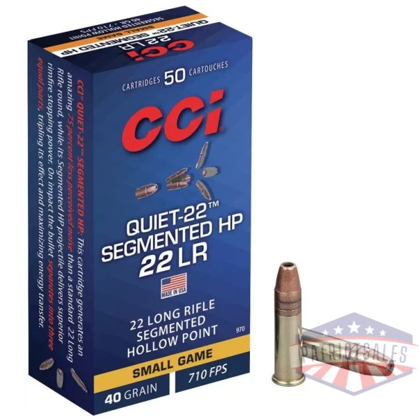 CCI Quiet-22 Segmented HP Rimfire Ammuntion .22 LR 40 gr HP 710 fps 50/ct