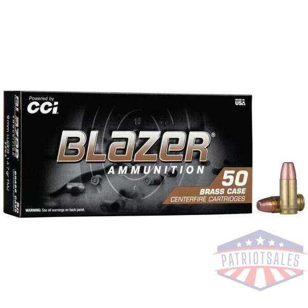 CCI Blazer Brass Handgun Ammunition 9mm Luger 147 gr. FMJ 950 fps 50/ct