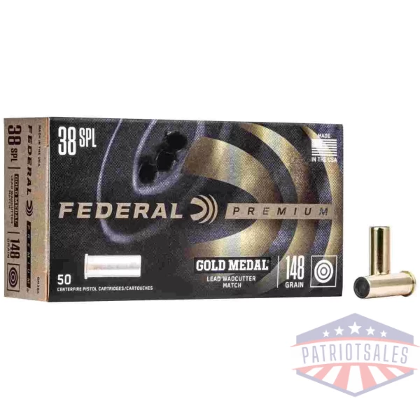 Federal Premium Gold Medal Handgun Ammunition .38 Spl 148 gr LWC 690 fps 50/box