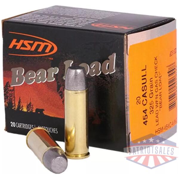 HSM Bear Load Hard Cast Handgun Ammunition .454 Casull 325gr WFN 1330 fps 20/ct