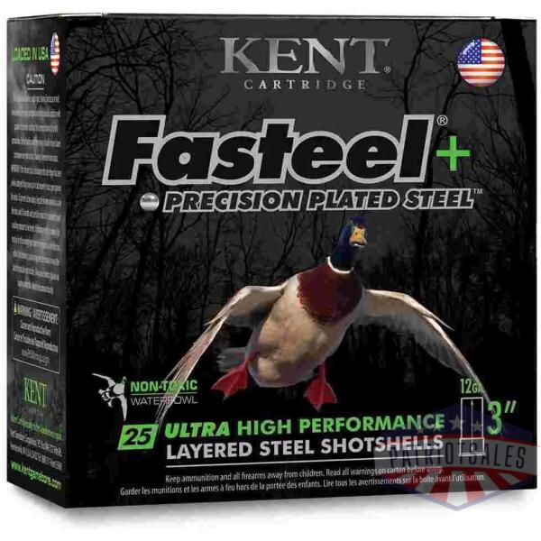 Kent Fasteel + Precision Plated Steel Waterfowl Shotshells 12ga 3" 1-1/4oz 1450 fps  #2 & #4 25/ct
