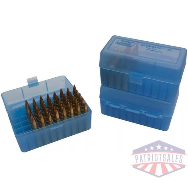 MTM Flip Top Ammo Box for .243 Win/.308 Win/.220 Swift 50rd Clear Blue