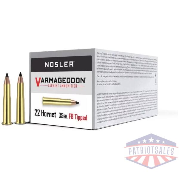 Nosler Varmegeddon Rifle Ammunition .22 Hornet 35 gr FB Tipped 3000 fps - 20/ct