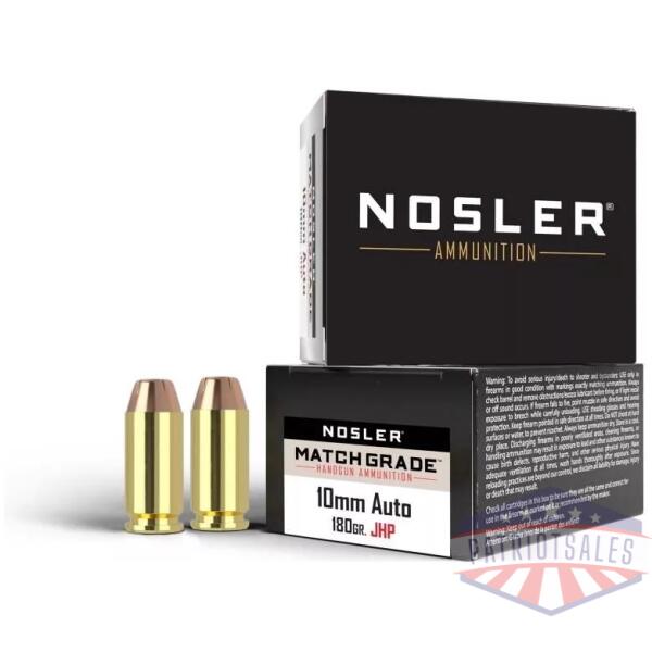 Nosler Match Grade  Handgun Ammuntion 10mm Auto 180gr JHP 1150 fps 20/ct