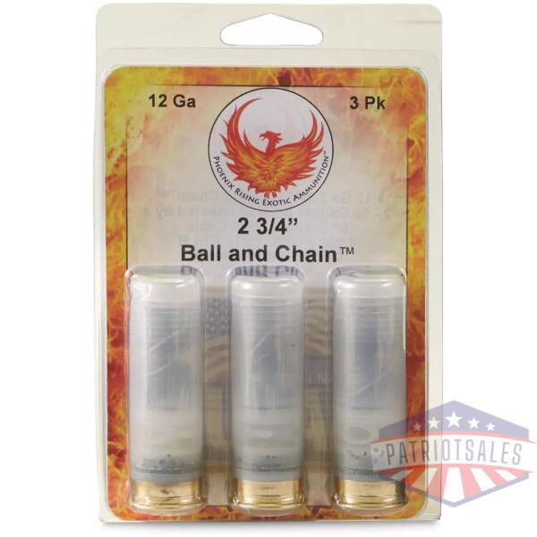 Phoenix Rising Ball & Chain Shotshells 2- 60 Cal Balls Connected with 6'' Cable 12ga 2-3/4" 1200 fps 3/ct