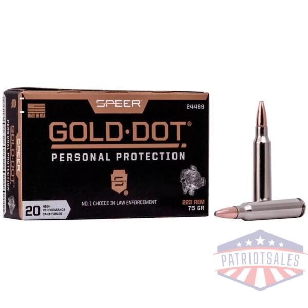 Speer Gold Dot Personal Protection Rifle Ammunition 223 Rem 75gr SP 2775 fps 20/ct